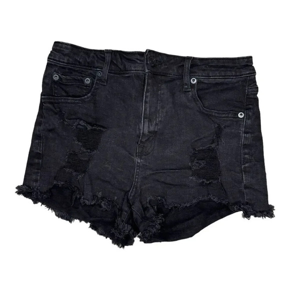 Aeropostale Women's Black Distressed Denim Shorts Size 12‎ Vintage High Rise - Picture 1 of 5